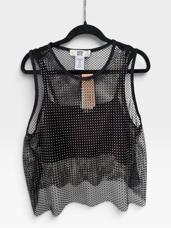 Madden Nyc Tops - NEW Madden NYC Black Mesh Tank Top with Iridescent Stud Accents, XL